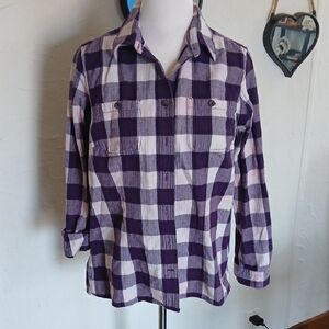 Duluth Trading Co Purple Plaid Button Down Shirt